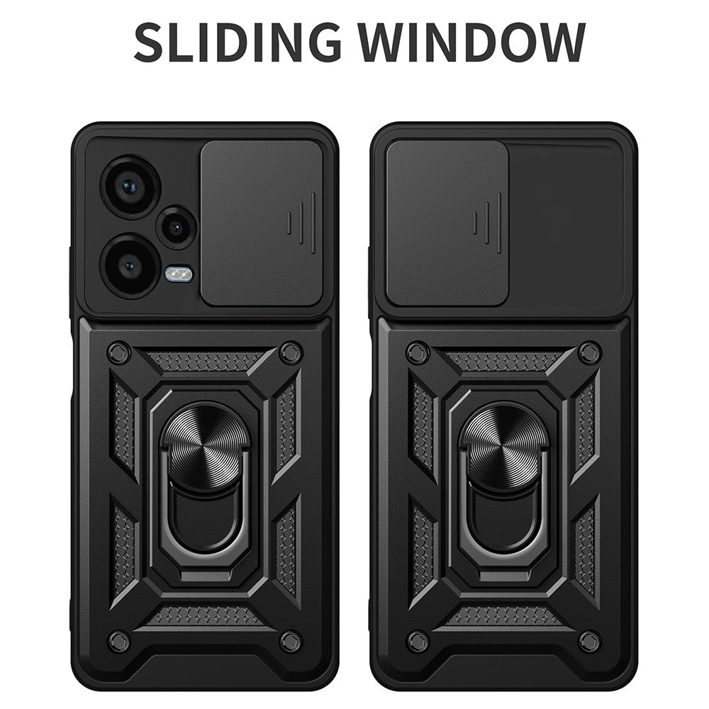 For Xiaomi Redmi Note 12 Pro+ 5G Kickstand Phone Case Slide Lens Protection PC+TPU Phone Cover