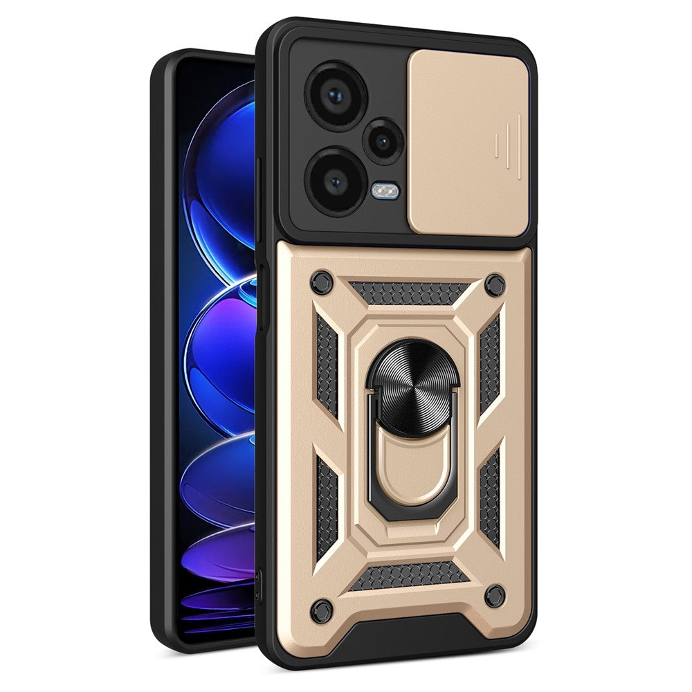 For Xiaomi Redmi Note 12 Pro+ 5G Kickstand Phone Case Slide Lens Protection PC+TPU Phone Cover