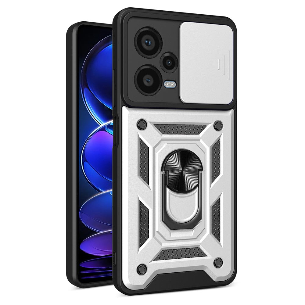 For Xiaomi Redmi Note 12 Pro+ 5G Kickstand Phone Case Slide Lens Protection PC+TPU Phone Cover