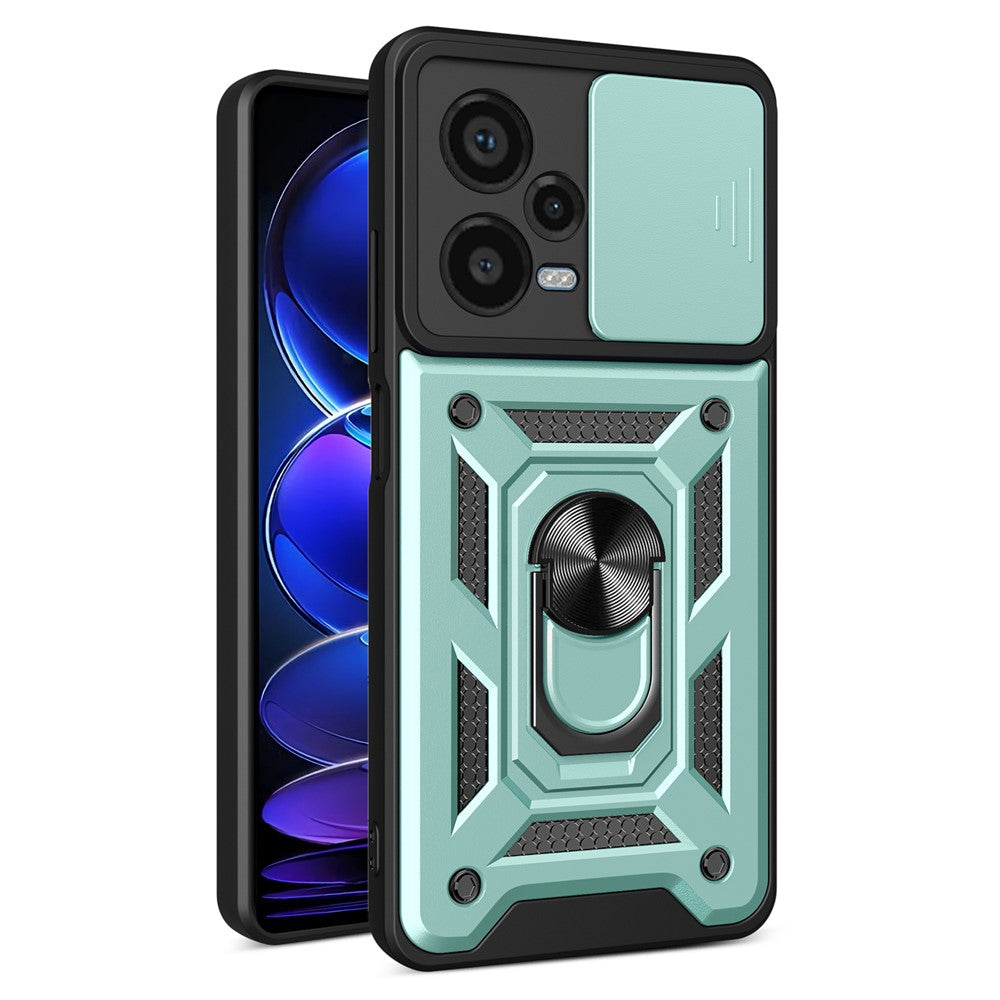 For Xiaomi Redmi Note 12 Pro+ 5G Kickstand Phone Case Slide Lens Protection PC+TPU Phone Cover