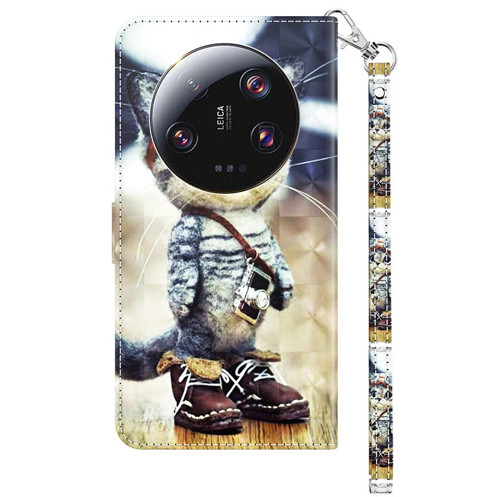 3D Pattern Printing Phone Case for Xiaomi 13 Ultra PU Leather Wallet Cover Phone Shell with Strap