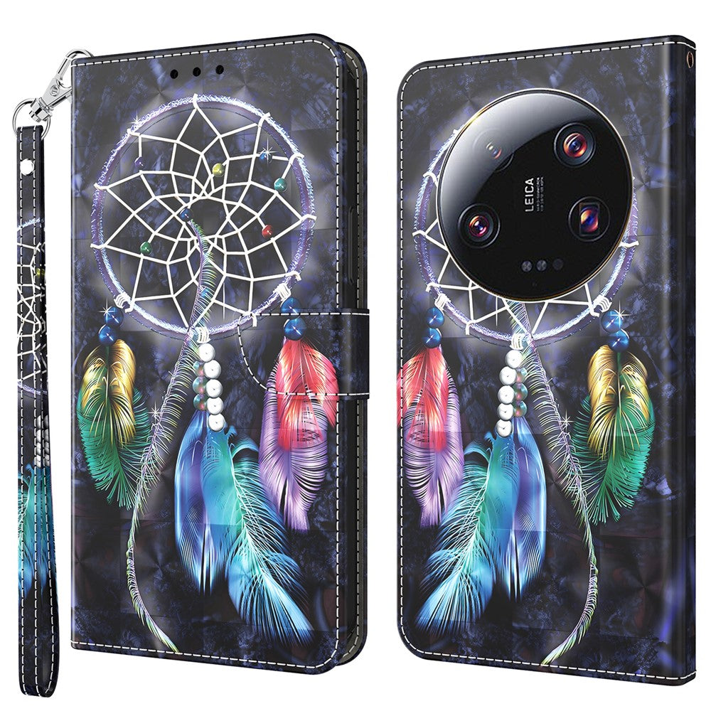 3D Pattern Printing Phone Case for Xiaomi 13 Ultra PU Leather Wallet Cover Phone Shell with Strap