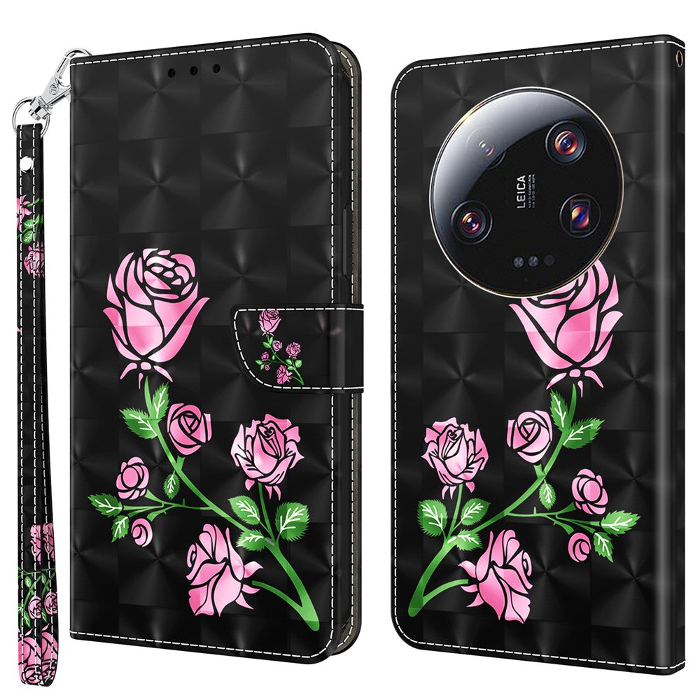 3D Pattern Printing Phone Case for Xiaomi 13 Ultra PU Leather Wallet Cover Phone Shell with Strap