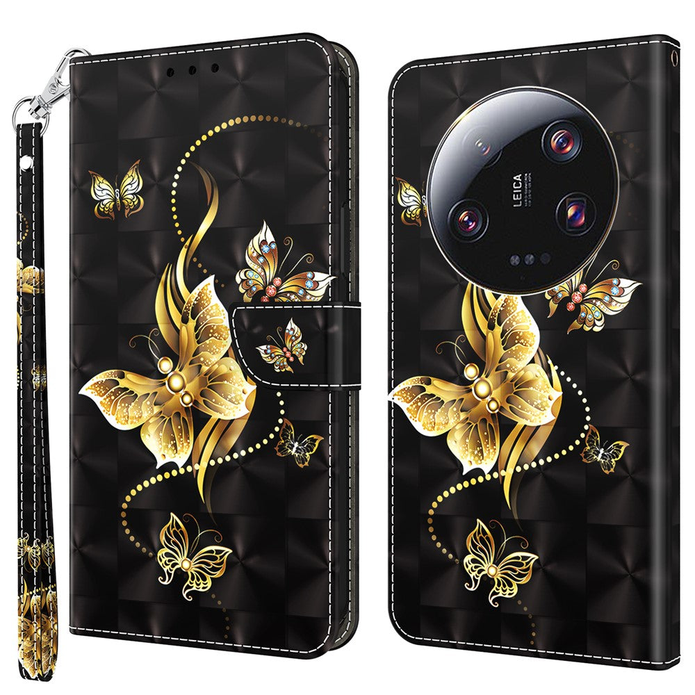 3D Pattern Printing Phone Case for Xiaomi 13 Ultra PU Leather Wallet Cover Phone Shell with Strap