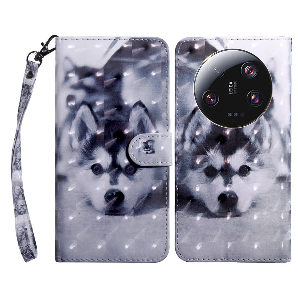 3D Pattern Printing Phone Case for Xiaomi 13 Ultra PU Leather Wallet Cover Phone Shell with Strap