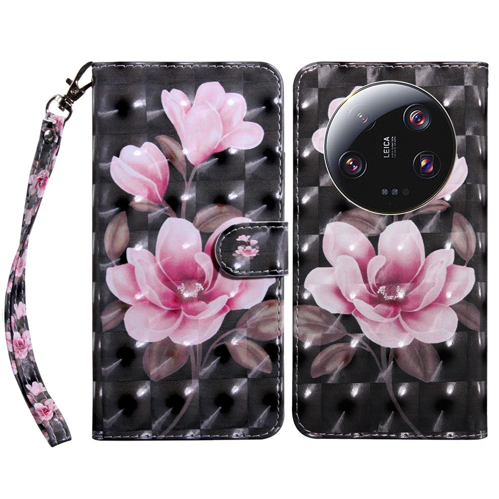 3D Pattern Printing Phone Case for Xiaomi 13 Ultra PU Leather Wallet Cover Phone Shell with Strap