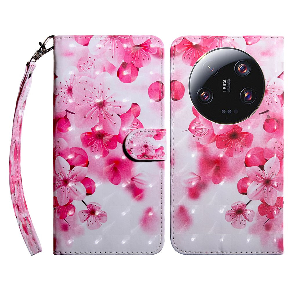 3D Pattern Printing Phone Case for Xiaomi 13 Ultra PU Leather Wallet Cover Phone Shell with Strap