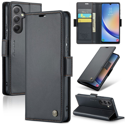 Galaxy A34 5G Glänzende Wallet-Hülle – RFID-Schutz & Ständer