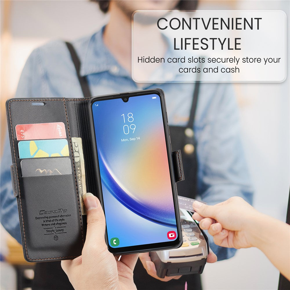 Galaxy A34 5G Glänzende Wallet-Hülle – RFID-Schutz & Ständer