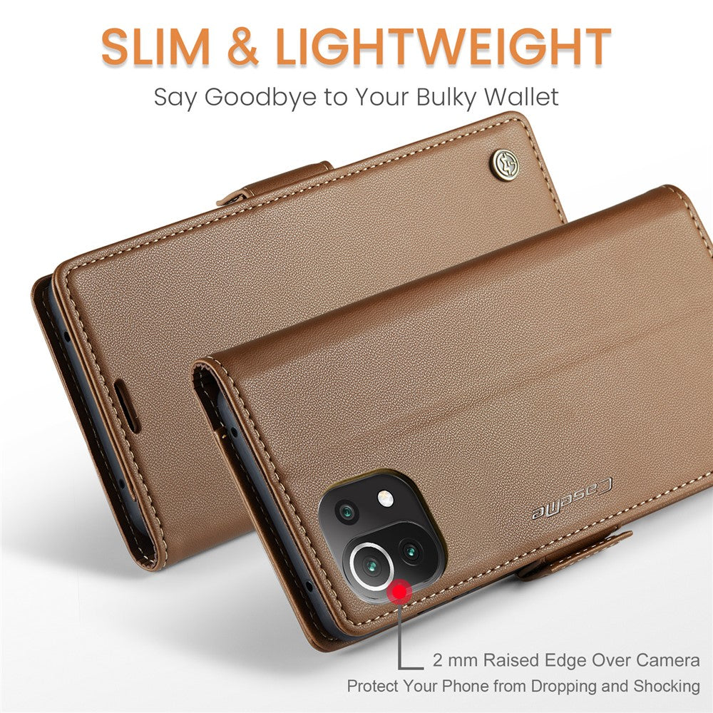 For Xiaomi Mi 11 Lite 4G / 5G / 11 Lite 5G NE Leather Case CASEME 023 RFID Blocking 3 Card Slot Mobile Cover