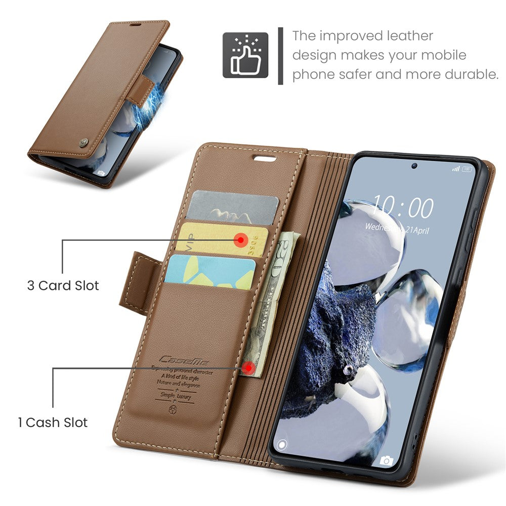 For Xiaomi 12T 5G / 12T Pro 5G / Redmi K50 Ultra Leather Case CASEME 023 RFID Blocking 3 Card Slot Mobile Cover