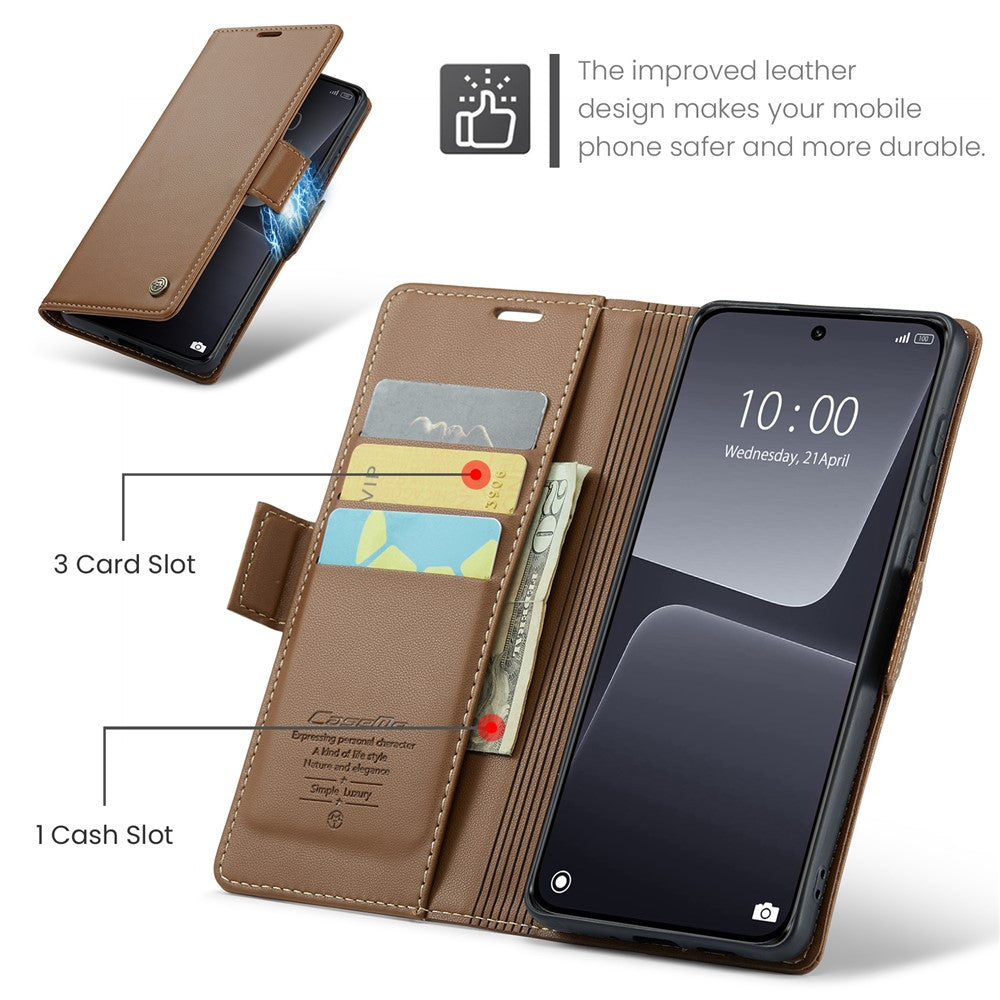 For Xiaomi 13 Leather Case CASEME 023 RFID Blocking 3 Card Slot Mobile Cover