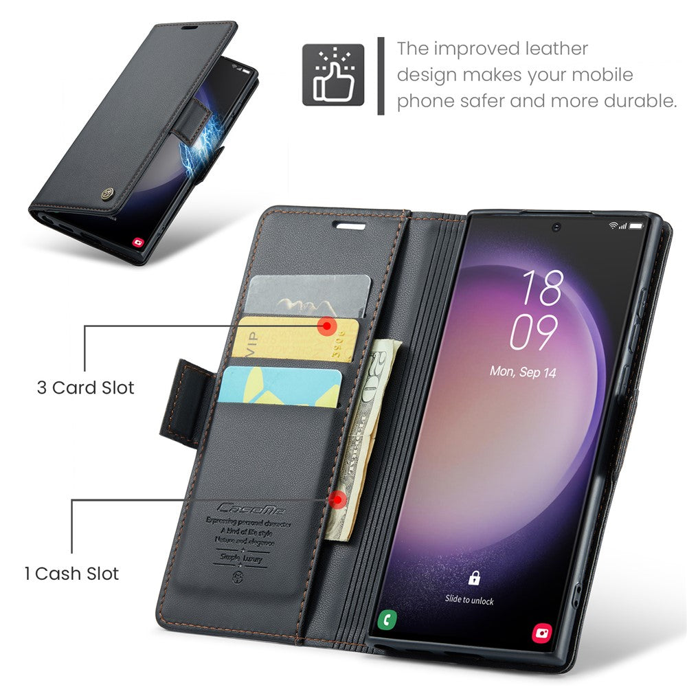 Galaxy S23 Ultra Glänzende Wallet-Hülle – RFID-Schutz & Ständer