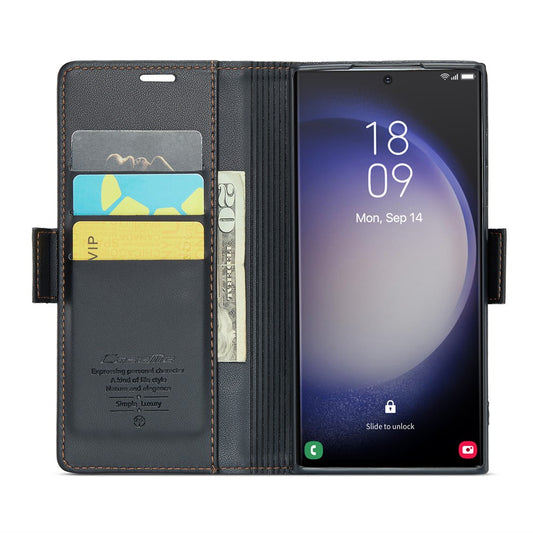 Galaxy S23 Ultra Glänzende Wallet-Hülle – RFID-Schutz & Ständer