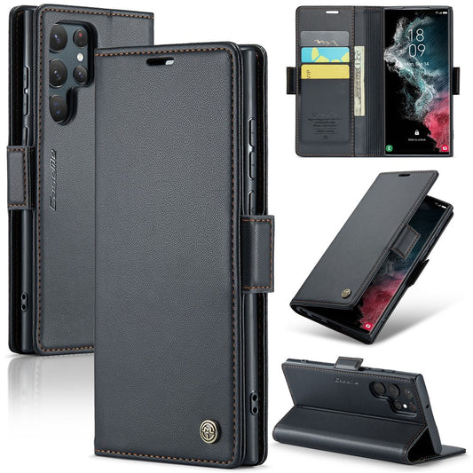Galaxy S22 Ultra 5G Glänzende Wallet-Hülle – RFID-Schutz & Ständer