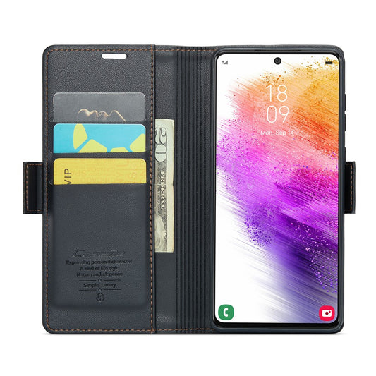 Galaxy A73 5G Glänzende Wallet-Hülle – RFID-Schutz & Ständer