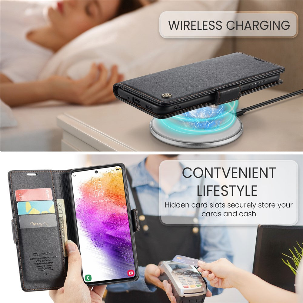 Galaxy A73 5G Glänzende Wallet-Hülle – RFID-Schutz & Ständer