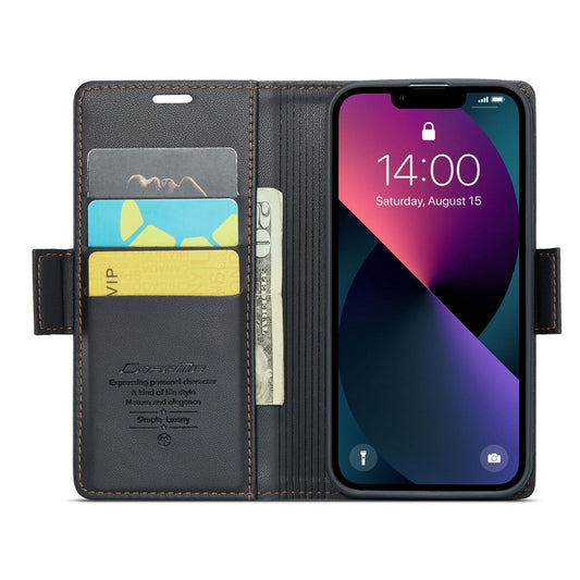iPhone 14 Plus Glänzende Wallet-Hülle – RFID-Schutz & Ständer