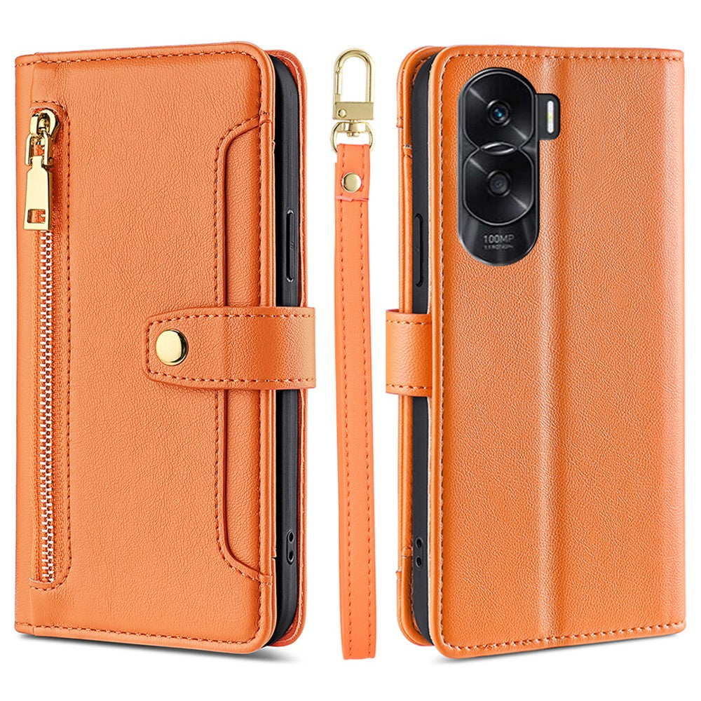 Leather Phone Cover for Honor X50i 5G / 90 Lite 5G Folio Flip Stand Wallet Case with Zipper Pocket