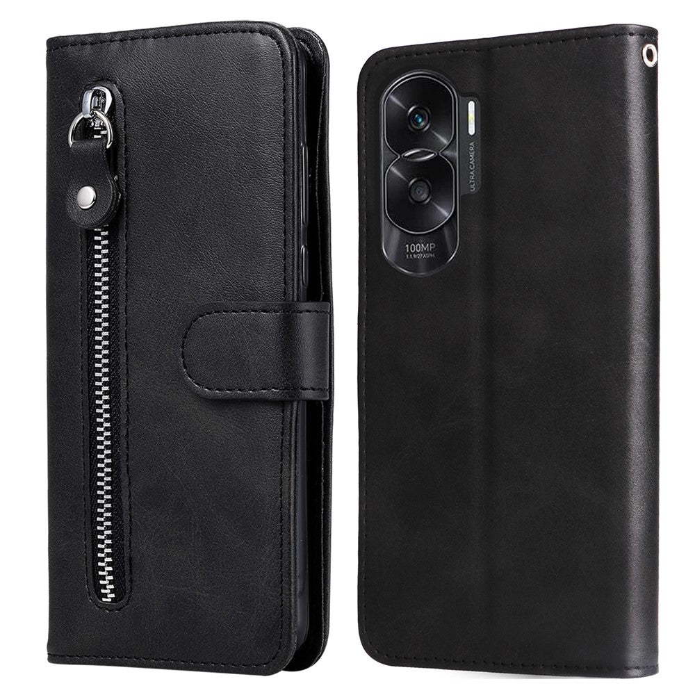 For Honor X50i 5G / 90 Lite 5G Zipper Pocket Phone Case Stand Shell Calf Texture Dustproof Wallet Smartphone Cover