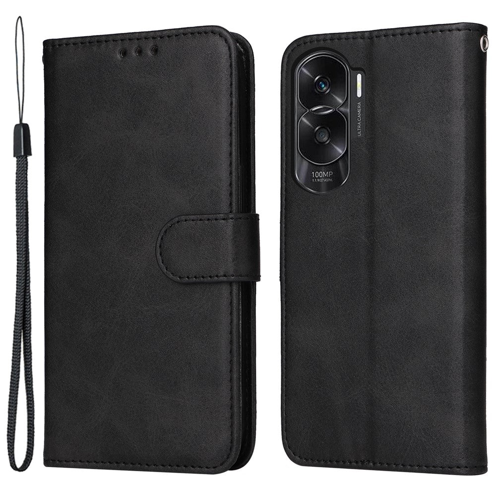 Cell Phone Cover for Honor X50i 5G / 90 Lite 5G Calf Texture Anti-scratch PU Leather Wallet Stand Case with Strap