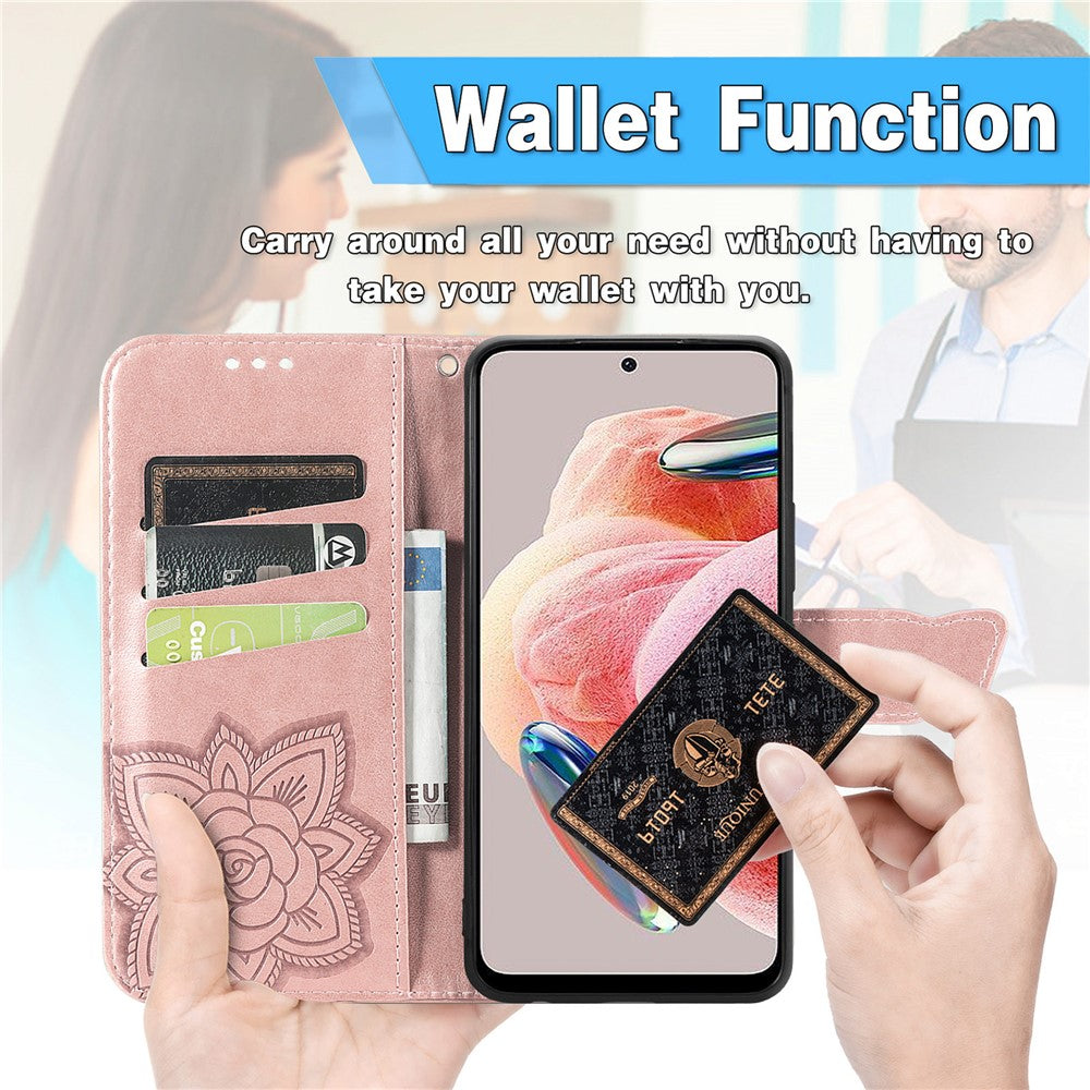 For Xiaomi Redmi Note 12 4G PU Leather Cover Stand Butterfly Imprinted Flip Wallet Phone Case