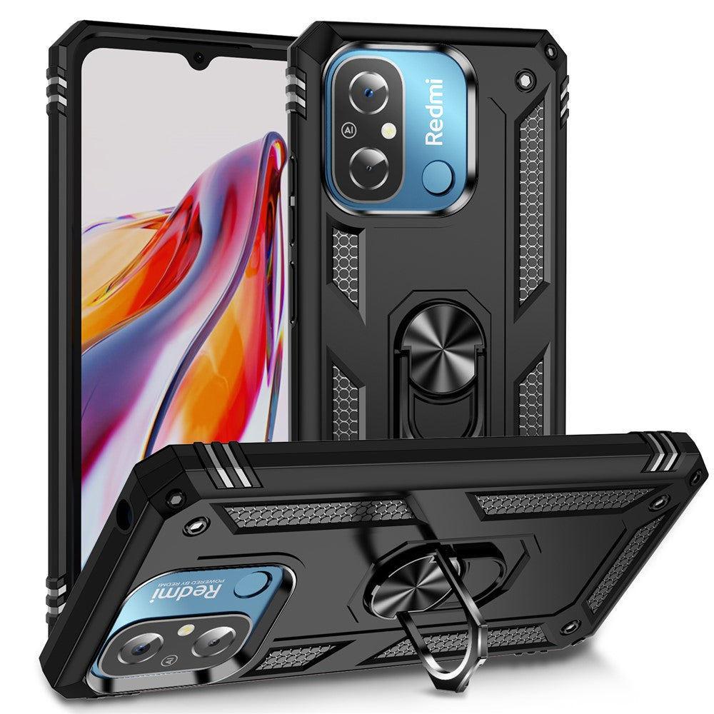 For Xiaomi Redmi 12C 4G Phone Case with Ring Kickstand Shockproof PC+TPU Back Cover