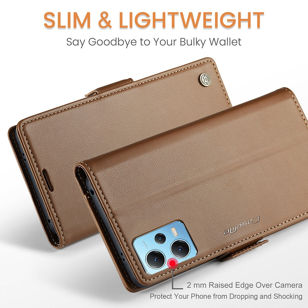 For Xiaomi Redmi Note 12 5G (China) / (India) / (Global) / Poco X5 5G Leather Case CASEME 023 RFID Blocking 3 Card Slot Mobile Cover