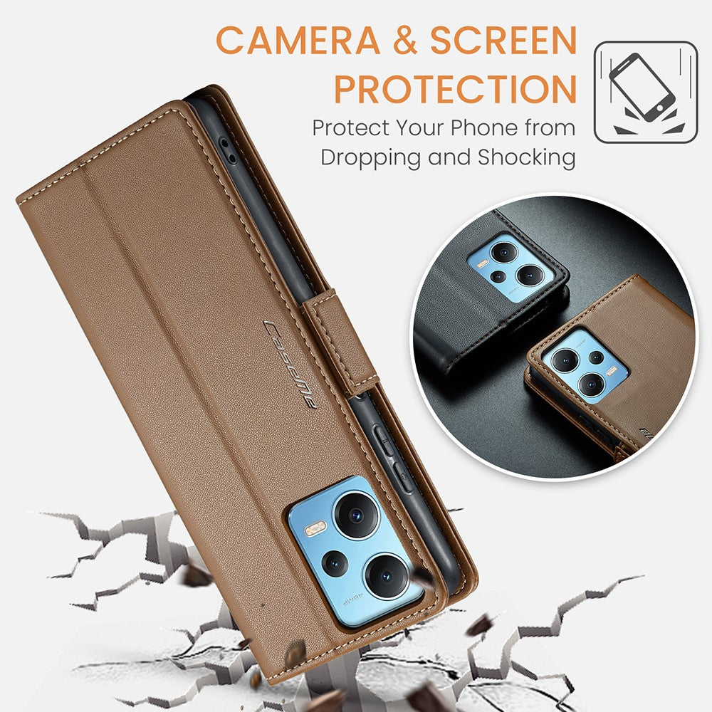 For Xiaomi Redmi Note 12 5G (China) / (India) / (Global) / Poco X5 5G Leather Case CASEME 023 RFID Blocking 3 Card Slot Mobile Cover