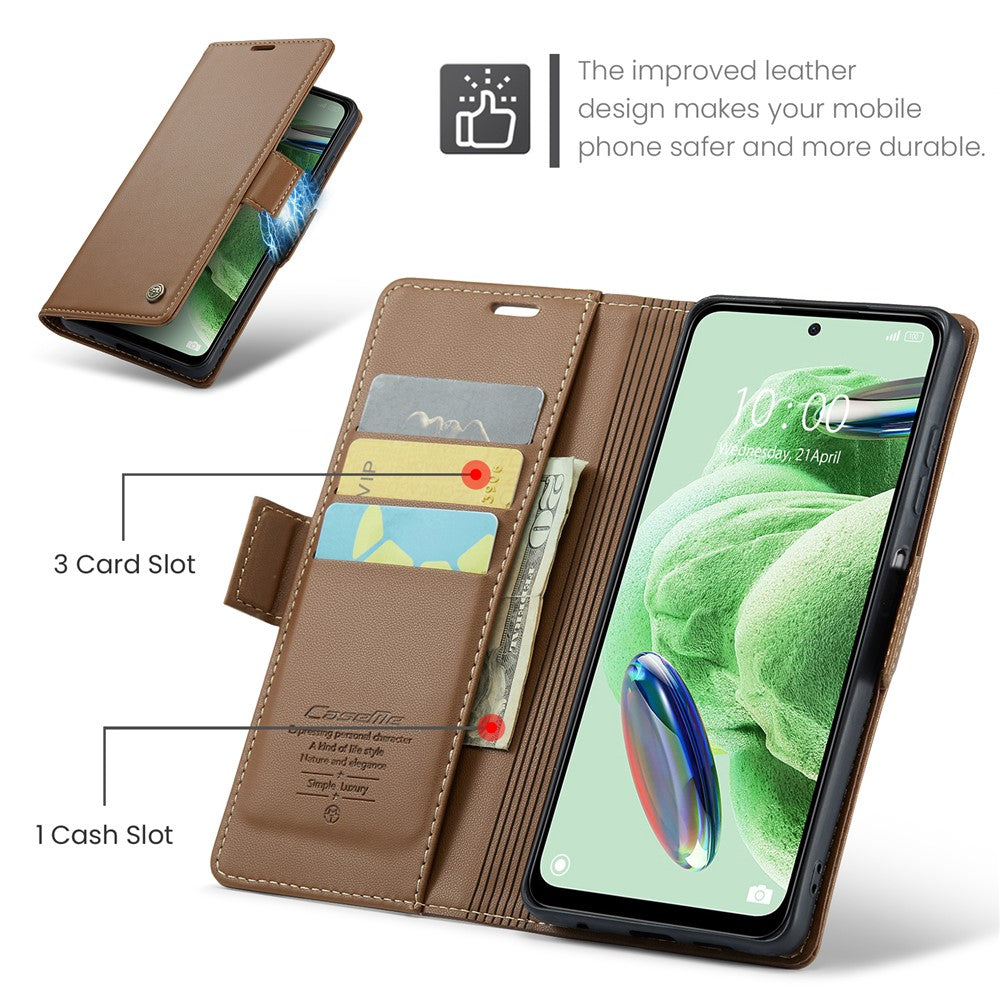 For Xiaomi Redmi Note 12 5G (China) / (India) / (Global) / Poco X5 5G Leather Case CASEME 023 RFID Blocking 3 Card Slot Mobile Cover