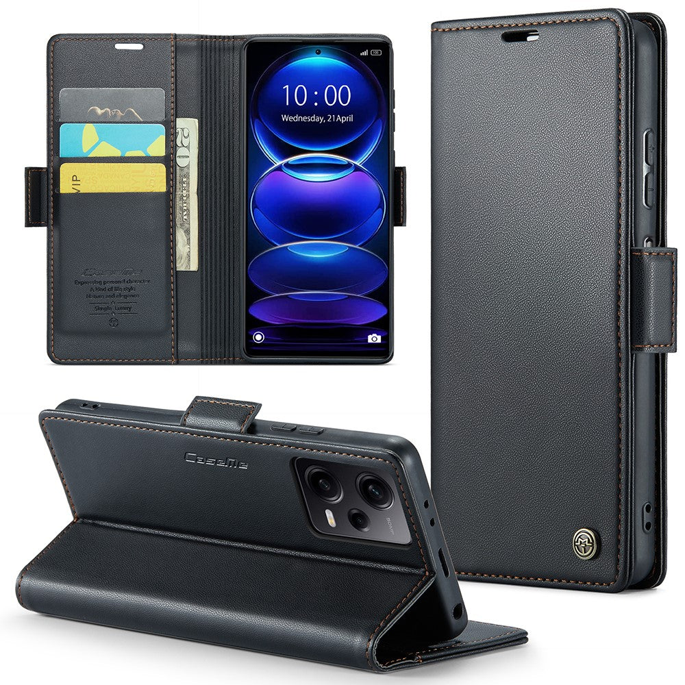 For Xiaomi Poco X5 Pro 5G / Redmi Note 12 Pro Speed 5G / Note 12 Pro 5G Leather Case CASEME 023 RFID Blocking 3 Card Slot Mobile Cover