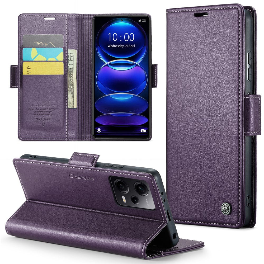 For Xiaomi Poco X5 Pro 5G / Redmi Note 12 Pro Speed 5G / Note 12 Pro 5G Leather Case CASEME 023 RFID Blocking 3 Card Slot Mobile Cover