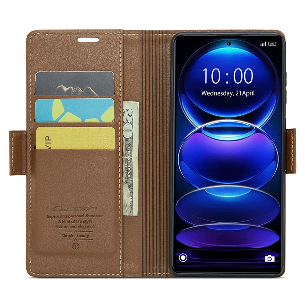 For Xiaomi Poco X5 Pro 5G / Redmi Note 12 Pro Speed 5G / Note 12 Pro 5G Leather Case CASEME 023 RFID Blocking 3 Card Slot Mobile Cover