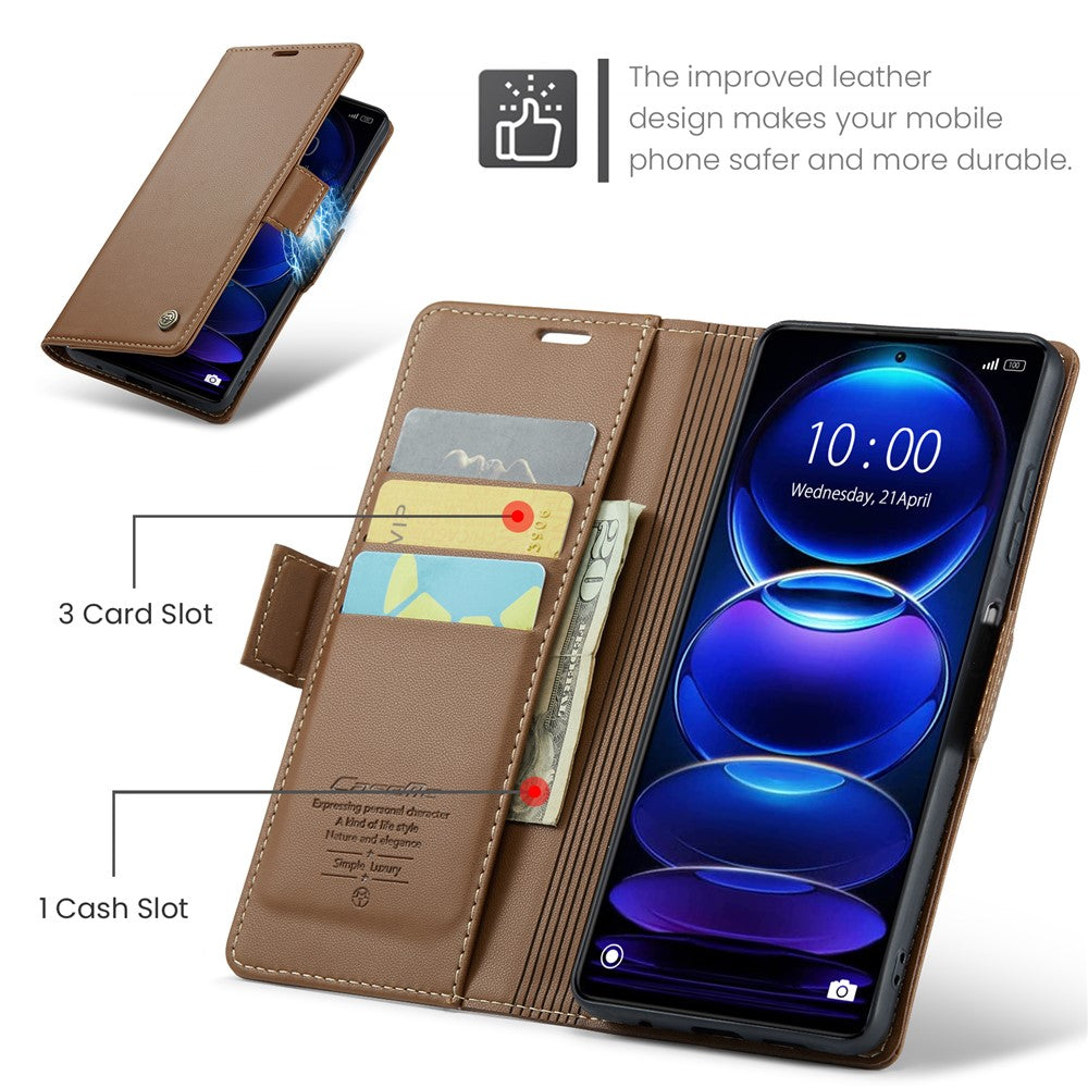 For Xiaomi Poco X5 Pro 5G / Redmi Note 12 Pro Speed 5G / Note 12 Pro 5G Leather Case CASEME 023 RFID Blocking 3 Card Slot Mobile Cover