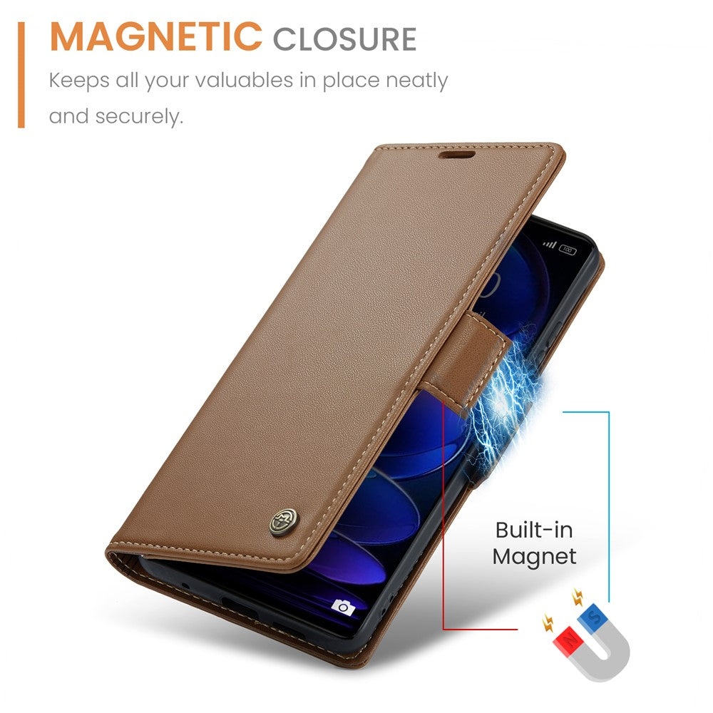 For Xiaomi Poco X5 Pro 5G / Redmi Note 12 Pro Speed 5G / Note 12 Pro 5G Leather Case CASEME 023 RFID Blocking 3 Card Slot Mobile Cover