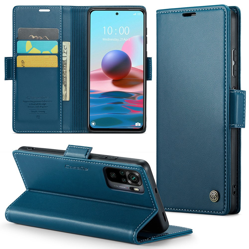 For Xiaomi Redmi Note 10 4G / Note 10S 4G Leather Case CASEME 023 RFID Blocking 3 Card Slot Mobile Cover
