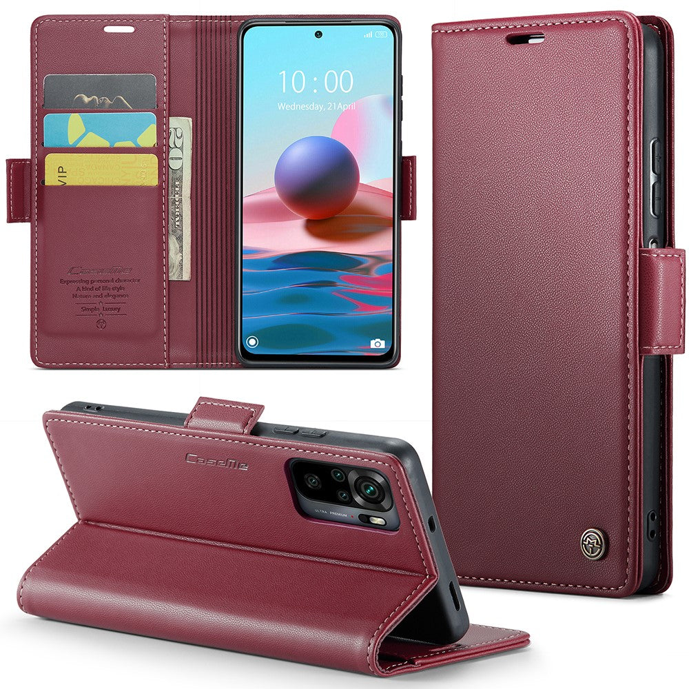 For Xiaomi Redmi Note 10 4G / Note 10S 4G Leather Case CASEME 023 RFID Blocking 3 Card Slot Mobile Cover