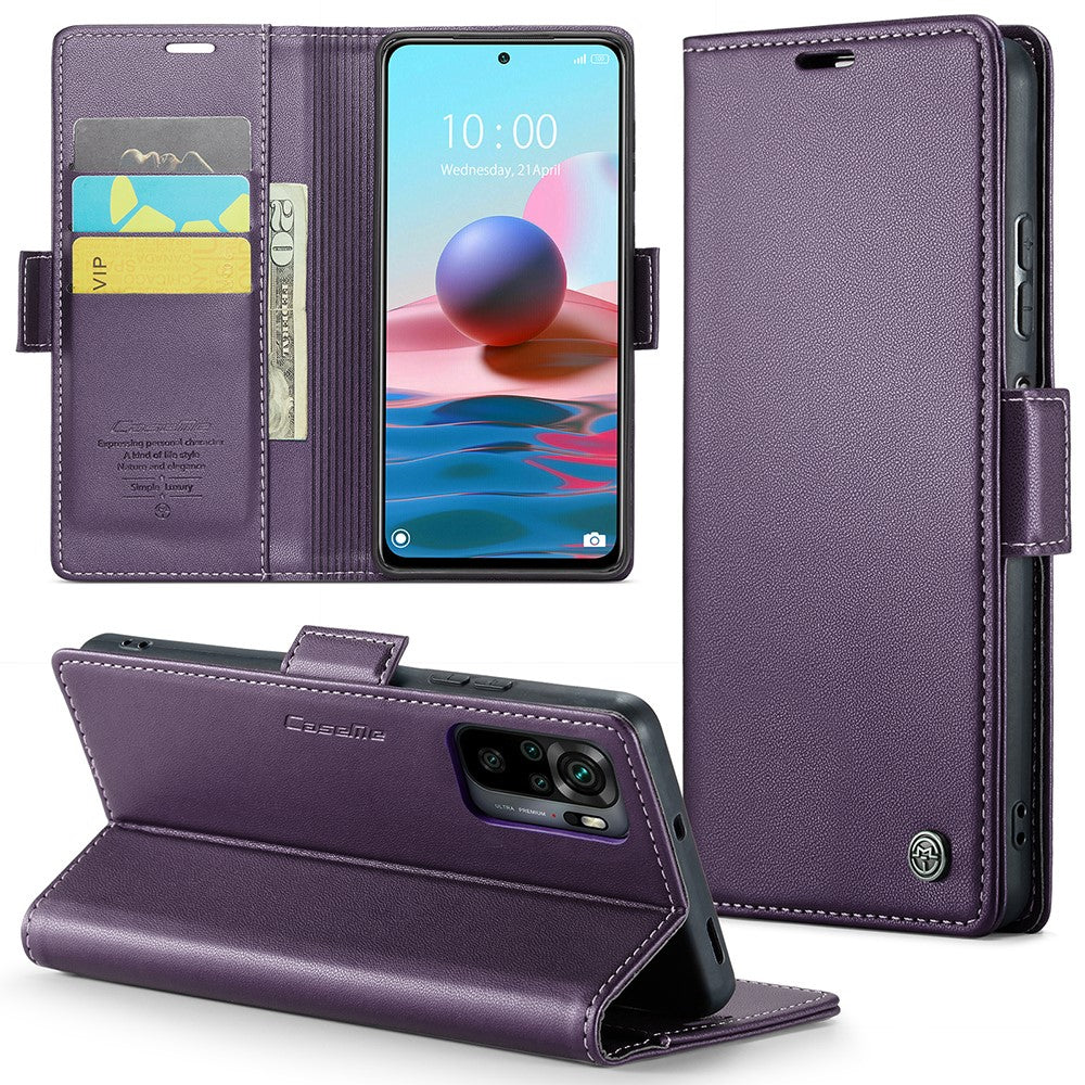 For Xiaomi Redmi Note 10 4G / Note 10S 4G Leather Case CASEME 023 RFID Blocking 3 Card Slot Mobile Cover