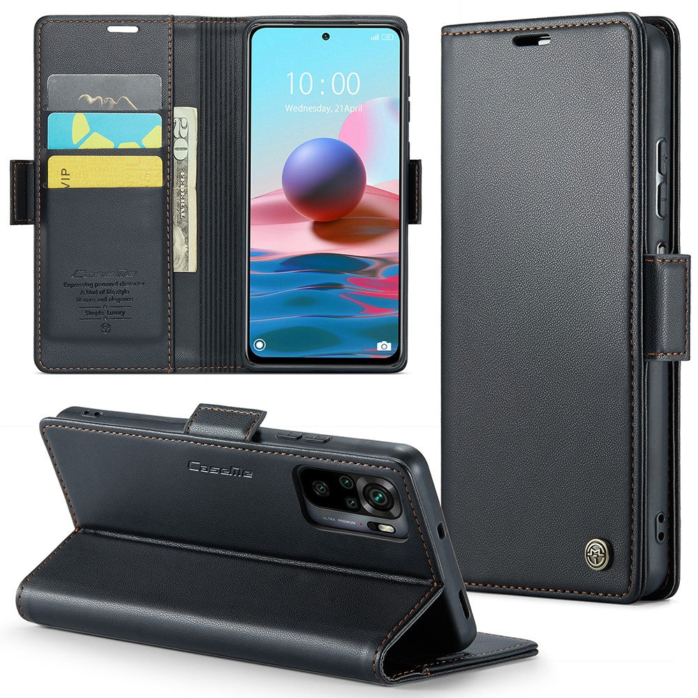 For Xiaomi Redmi Note 10 4G / Note 10S 4G Leather Case CASEME 023 RFID Blocking 3 Card Slot Mobile Cover