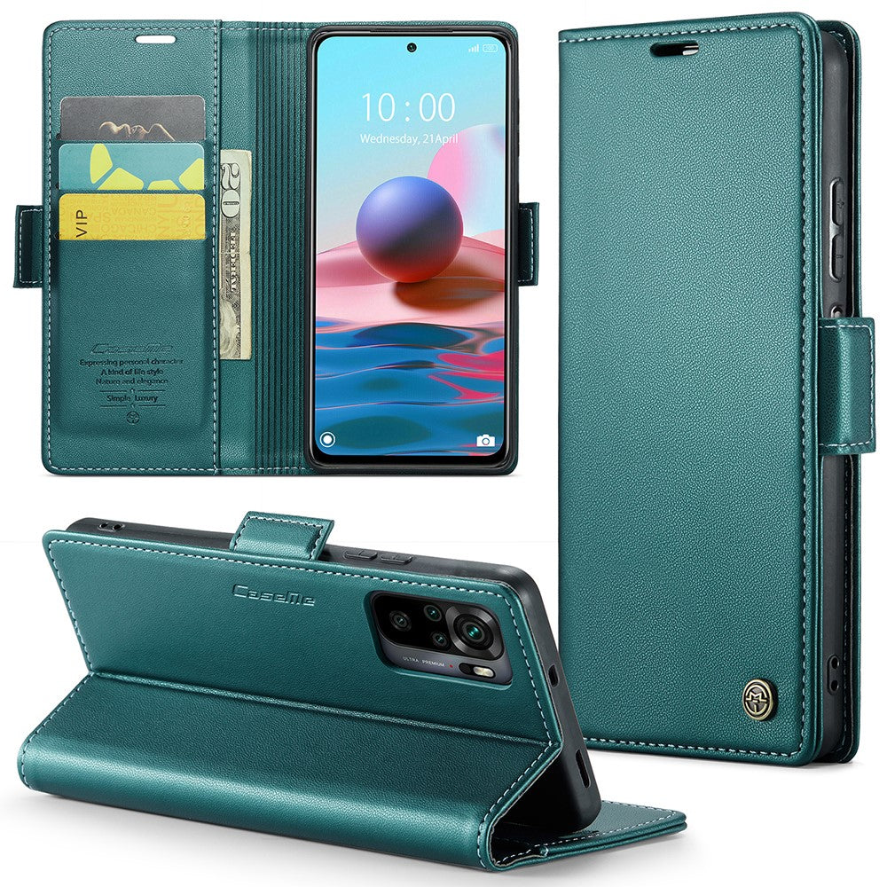 For Xiaomi Redmi Note 10 4G / Note 10S 4G Leather Case CASEME 023 RFID Blocking 3 Card Slot Mobile Cover