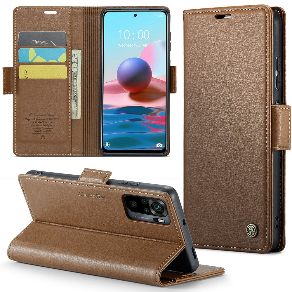 For Xiaomi Redmi Note 10 4G / Note 10S 4G Leather Case CASEME 023 RFID Blocking 3 Card Slot Mobile Cover