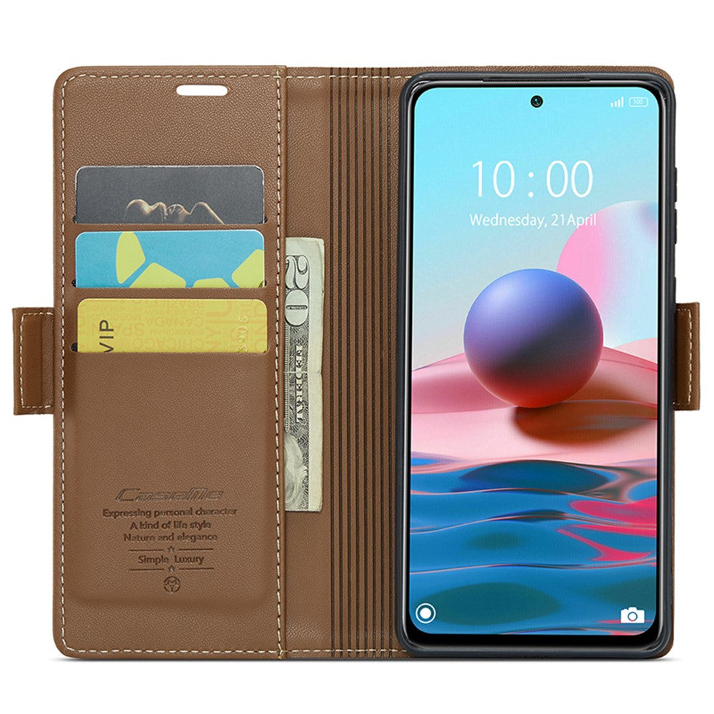 For Xiaomi Redmi Note 10 4G / Note 10S 4G Leather Case CASEME 023 RFID Blocking 3 Card Slot Mobile Cover