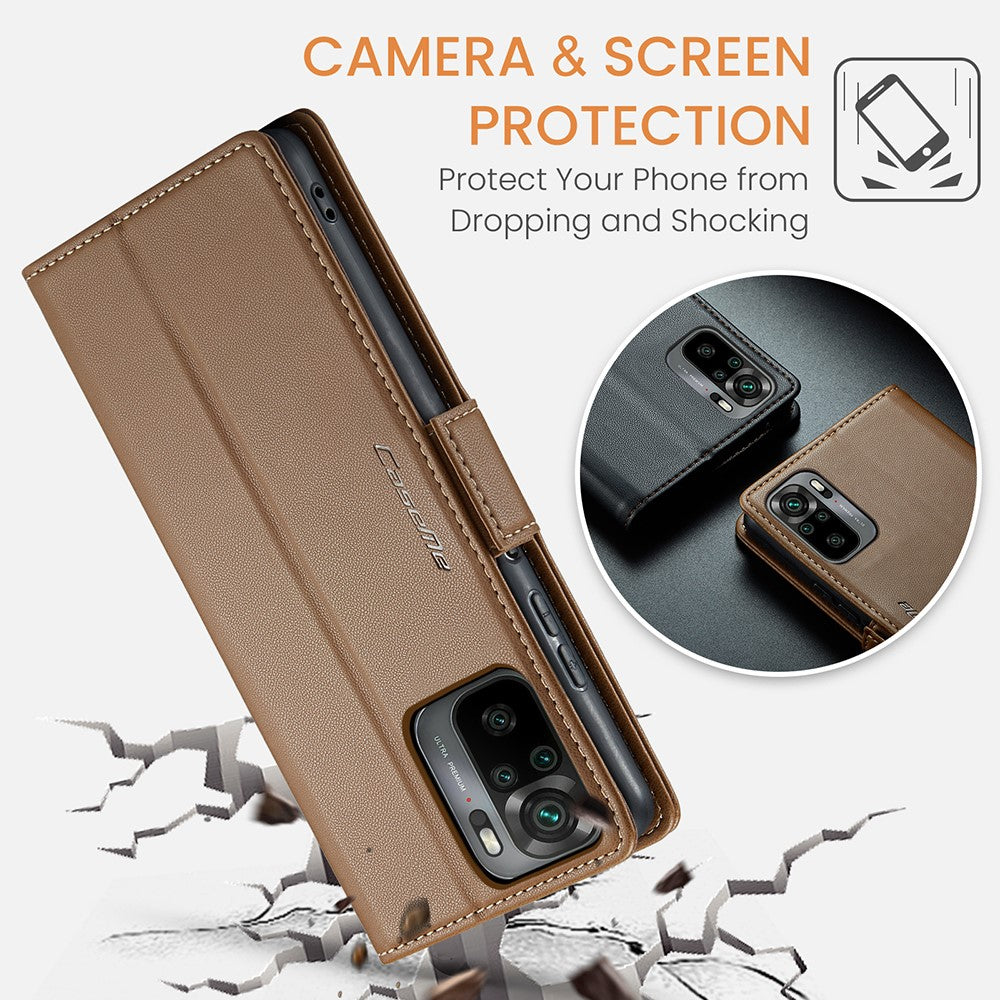 For Xiaomi Redmi Note 10 4G / Note 10S 4G Leather Case CASEME 023 RFID Blocking 3 Card Slot Mobile Cover