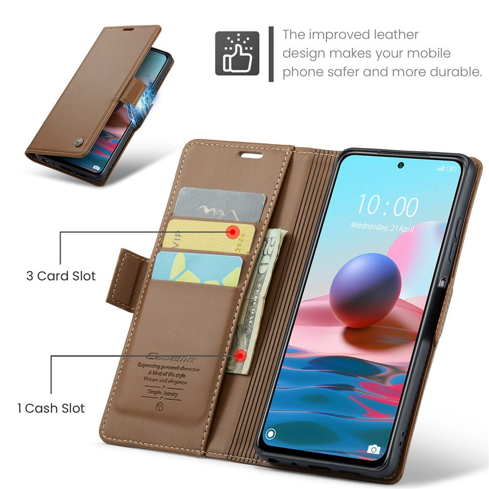 For Xiaomi Redmi Note 10 4G / Note 10S 4G Leather Case CASEME 023 RFID Blocking 3 Card Slot Mobile Cover