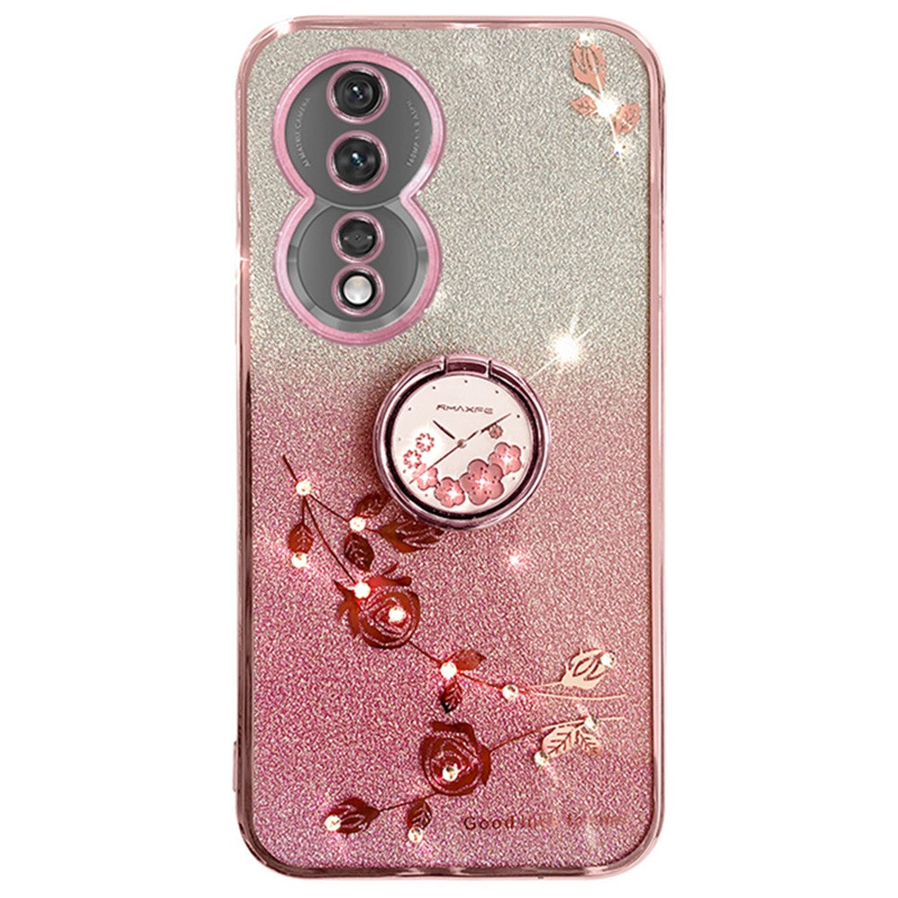 KADEM For Honor 90 Phone Shell Glitter Gradient Rhinestone Flower TPU Case Cover with Kickstand