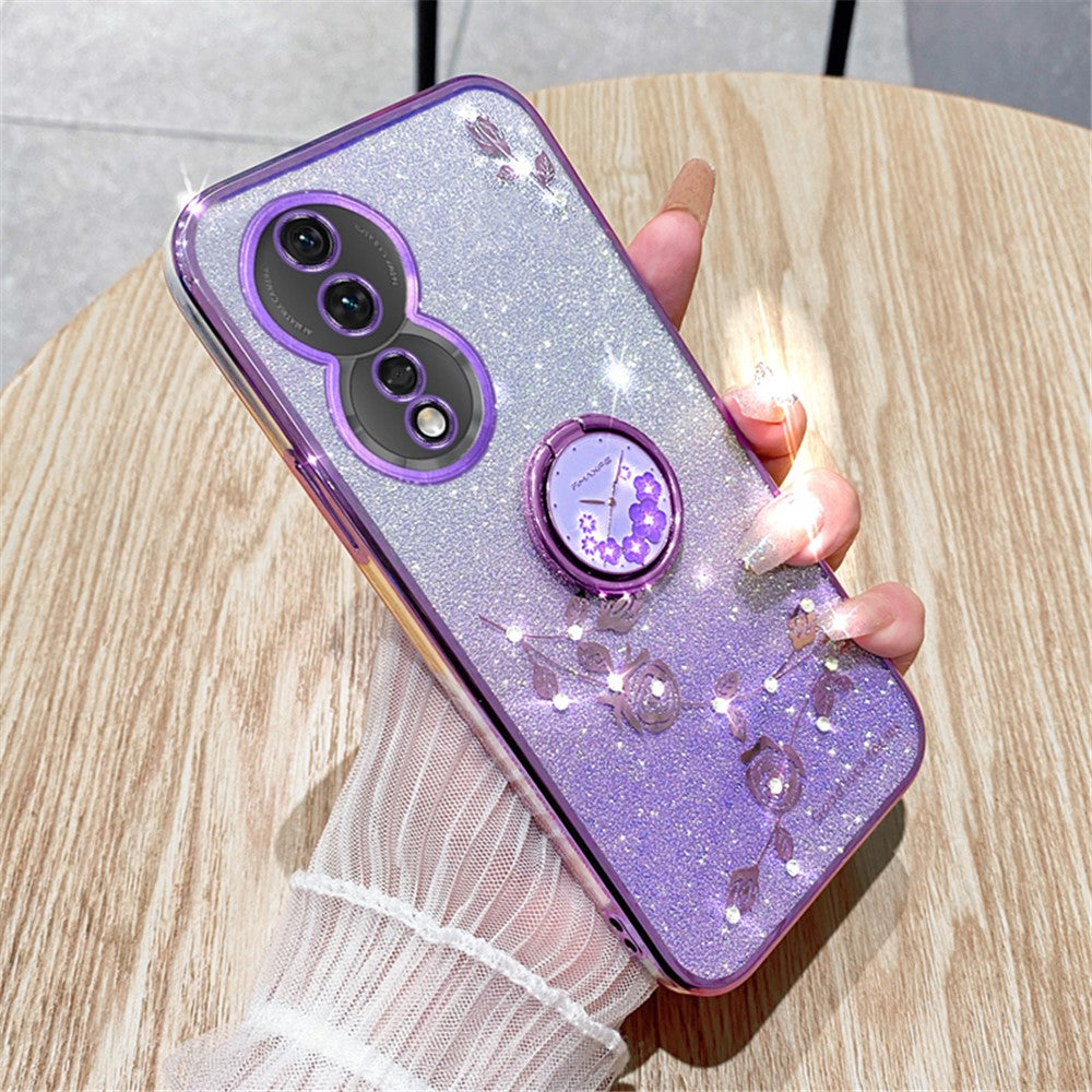 KADEM For Honor 90 Phone Shell Glitter Gradient Rhinestone Flower TPU Case Cover with Kickstand