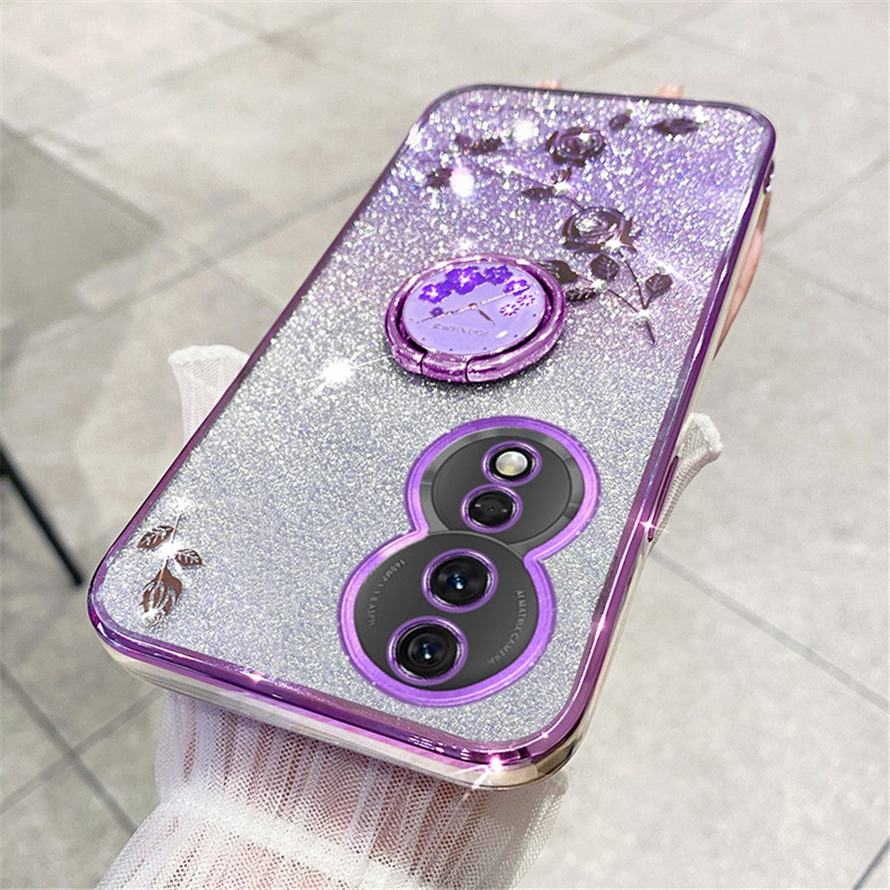 KADEM For Honor 90 Phone Shell Glitter Gradient Rhinestone Flower TPU Case Cover with Kickstand