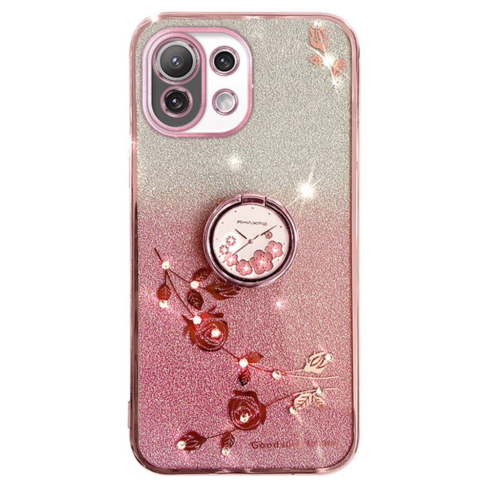 KADEM For Xiaomi Mi 11 Lite 4G / 5G / 11 Lite 5G NE Kickstand Phone Case Rhinestone Flower TPU Cover
