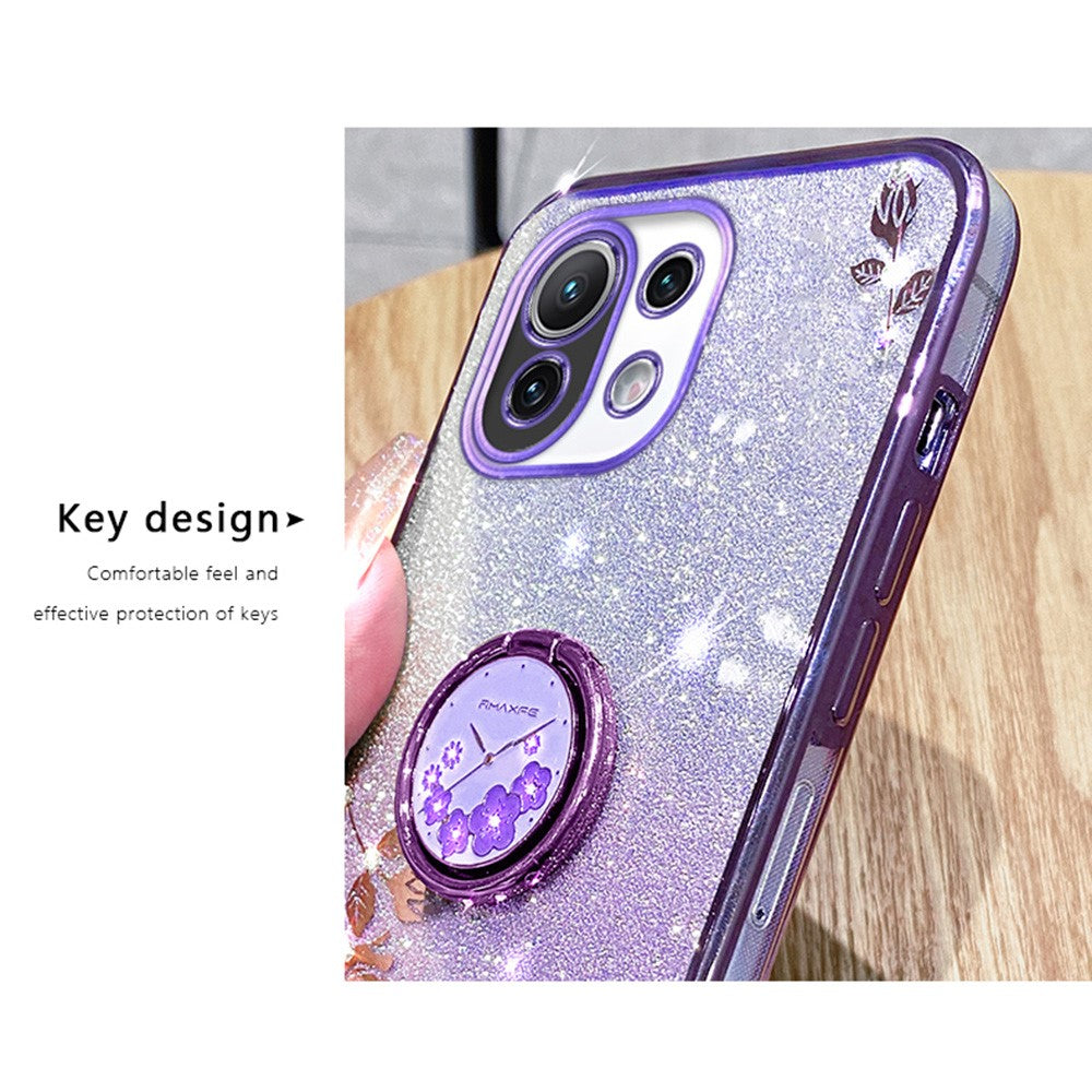 KADEM For Xiaomi Mi 11 Lite 4G / 5G / 11 Lite 5G NE Kickstand Phone Case Rhinestone Flower TPU Cover