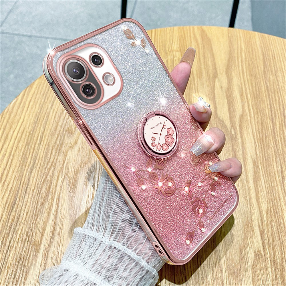 KADEM For Xiaomi Mi 11 Lite 4G / 5G / 11 Lite 5G NE Kickstand Phone Case Rhinestone Flower TPU Cover